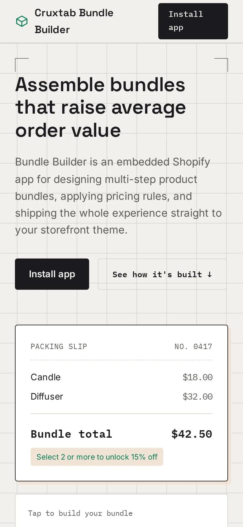 Cruxtab Bundle Builder — mobile view