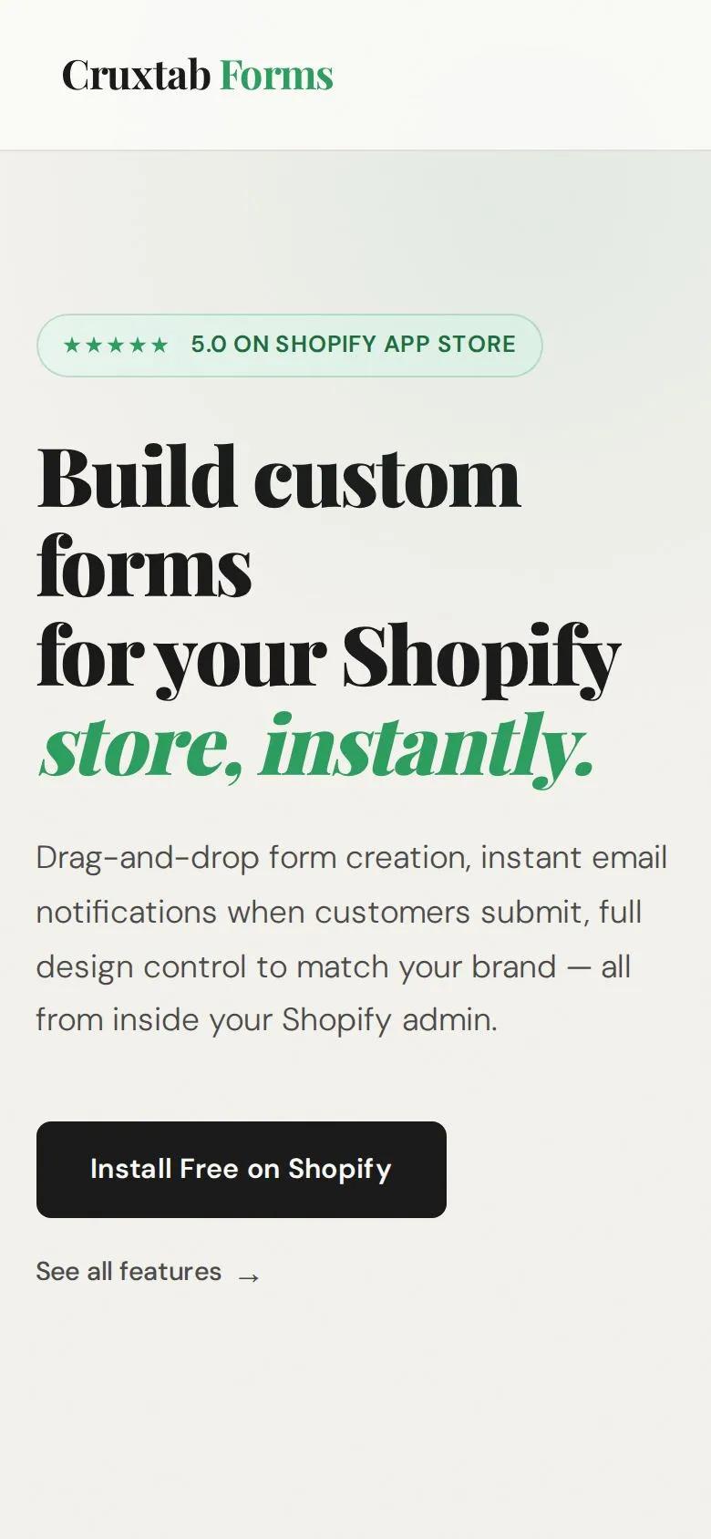 Cruxtab Forms — mobile view